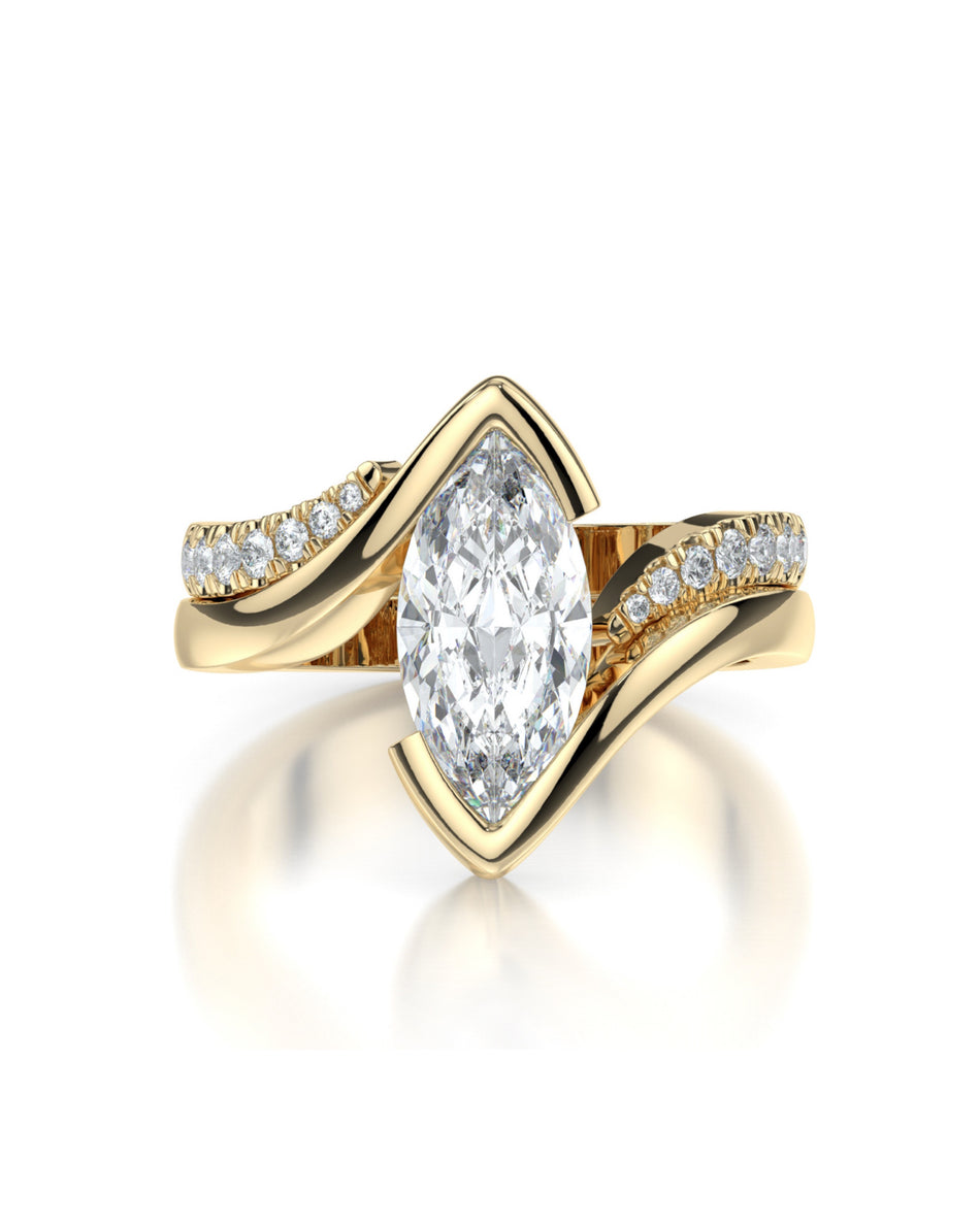 1.50 Ct marquise moissanite in Gold/Rose gold Diamond ring By ORZIA