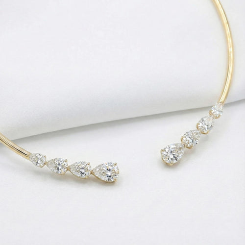 18.00Ct Pear Moissanite 925 Sterling Silver/Gold/Rose Gold Open Collar Necklace By ORZIA