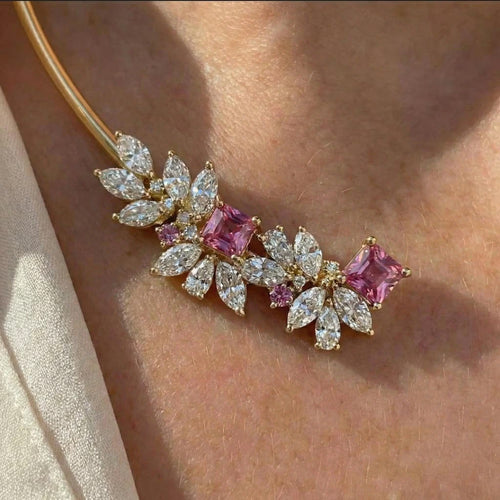 12.00 Ct Moissanite 925 Sterling silver/Gold/Rose gold Open collar Necklace By ORZIA